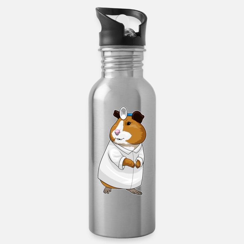 Hamster Arzt Arztkittel - Trinkflasche mit integriertem Trinkhalm - Lightsilver