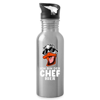 Chef Spruch Anführer Ente Motiv - Trinkflasche mit integriertem Trinkhalm - Lightsilver - Rechts