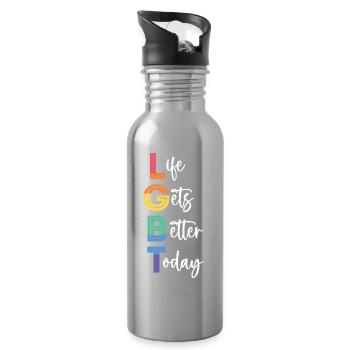 LGBT Pride Month - Life Gets Better Today - Water bottle with straw - silver - Right