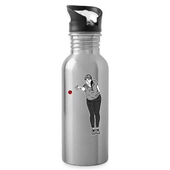 Petanque Spielerin Rechtshänderin - Trinkflasche mit integriertem Trinkhalm - Lightsilver - Rechts