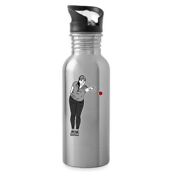 Petanque Spielerin Linkshänderin - Trinkflasche mit integriertem Trinkhalm - Lightsilver - Rechts