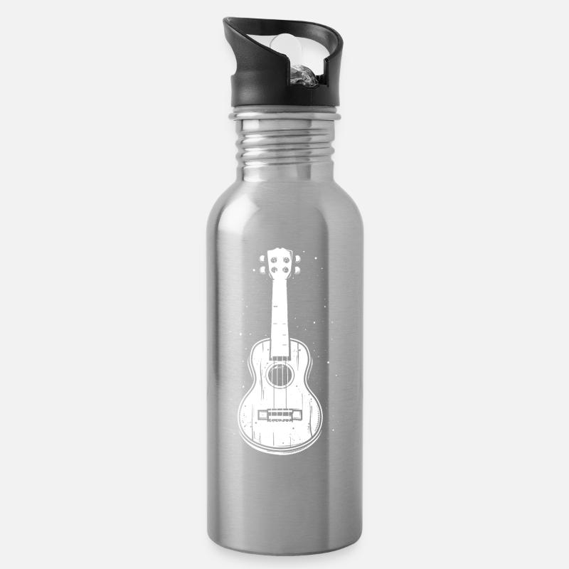 Ukulele Zeichnung - Trinkflasche mit integriertem Trinkhalm - Lightsilver