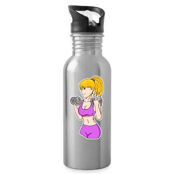 Fitness Frau Hanteln - Trinkflasche mit integriertem Trinkhalm - Lightsilver - Rechts