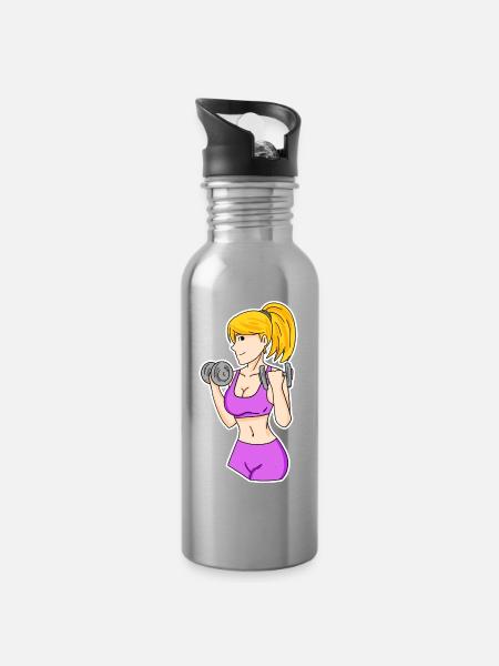 Fitness Frau Hanteln - Trinkflasche mit integriertem Trinkhalm - Lightsilver