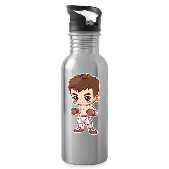 Kickboxer Junge Cartoon Stil - Trinkflasche mit integriertem Trinkhalm - Lightsilver - Rechts