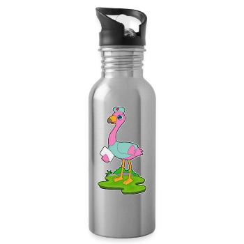 Flamingo Krankenschwester - Trinkflasche mit integriertem Trinkhalm - Lightsilver - Rechts