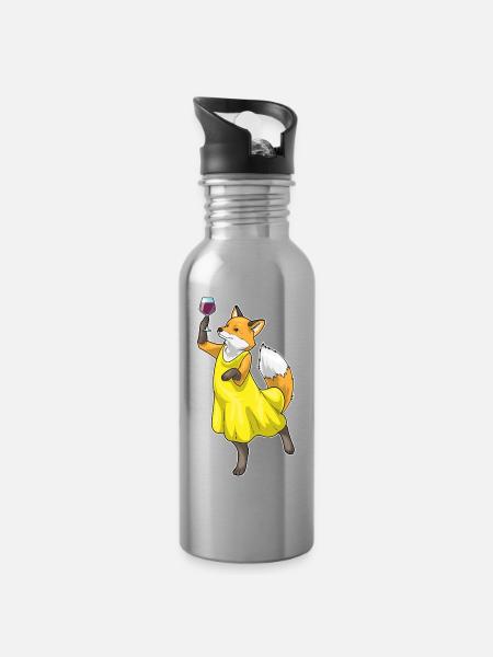 Fuchs Rotwein - Trinkflasche mit integriertem Trinkhalm - Lightsilver
