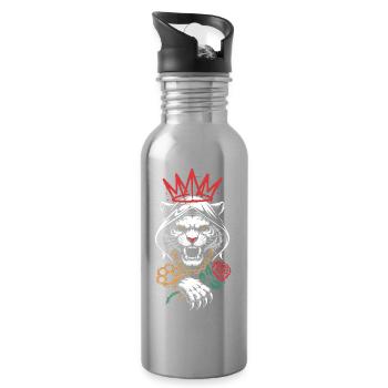 Gangster Tiger Crown Streetwear - Water bottle with straw - silver - Right