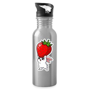 Erdbeere und Hase - Trinkflasche mit integriertem Trinkhalm - Lightsilver - Rechts