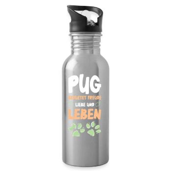 Pug Lebensfreude Design - Trinkflasche mit integriertem Trinkhalm - Lightsilver - Rechts