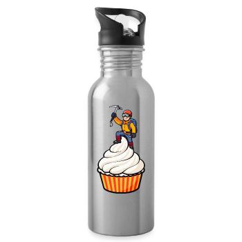 Mountaineer on Cupcake – Funny Cartoon Motif - Water bottle with straw - silver - Right
