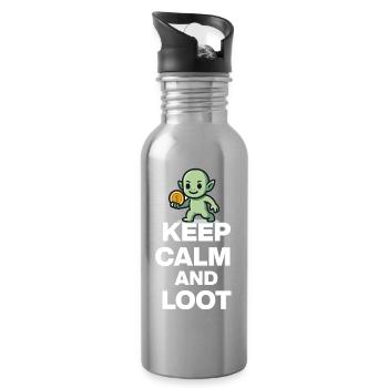 KEEP CALM AND LOOT, GOBLIN GOLD! ZOCKER NERD PARTY - Trinkflasche mit integriertem Trinkhalm - Lightsilver - Rechts