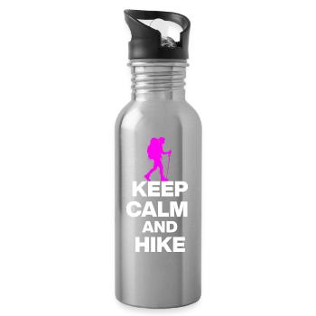 KEEP CALM AND HIKE ON, WANDERLUST, GIFT 🚶 - Water bottle with straw - silver - Right