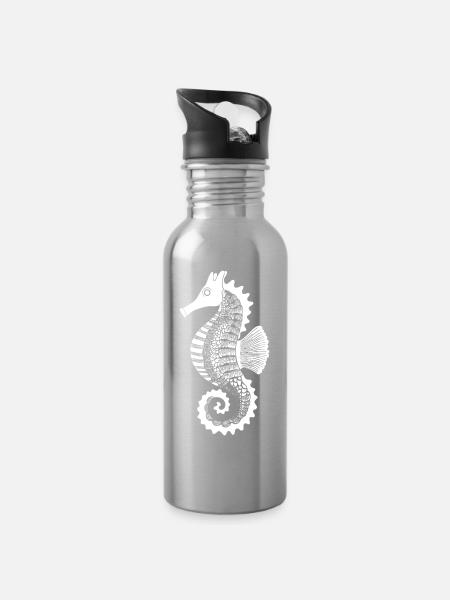 Seepferdchen Linienkunst - Trinkflasche mit integriertem Trinkhalm - Lightsilver