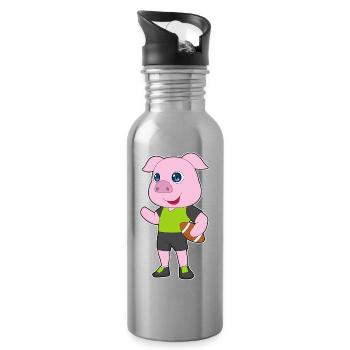 Schwein American Football - Trinkflasche mit integriertem Trinkhalm - Lightsilver - Rechts