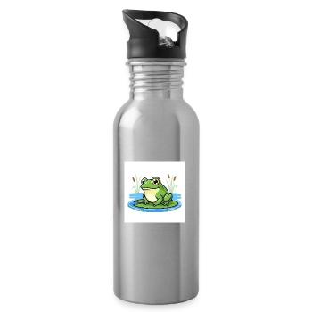 Charmante grenouille sur un nénuphar - Gourde avec paille intégrée - argent clair - Droite