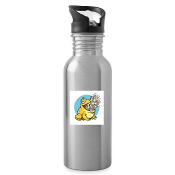 Laughing frog with money rain - Water bottle with straw - silver - Right