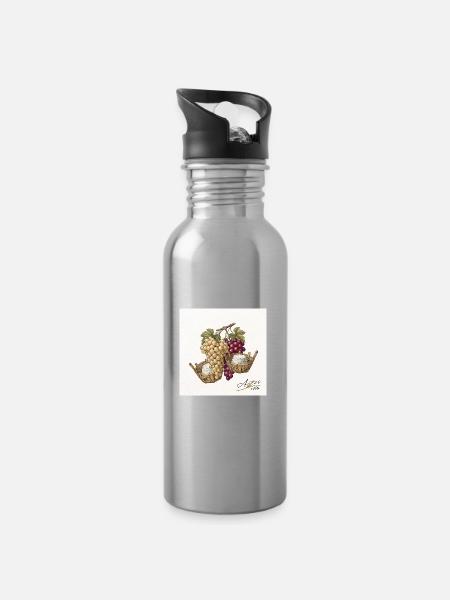 Weintrauben und Ricottakorb - Trinkflasche mit integriertem Trinkhalm - Lightsilver