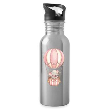 Baby elephant in hot air balloon pink - Water bottle with straw - silver - Right