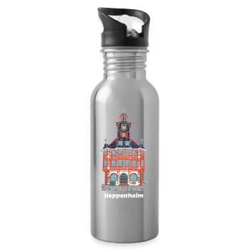 Heppenheim Historic Town Hall, Hesse, Drawing - Water bottle with straw - silver - Right