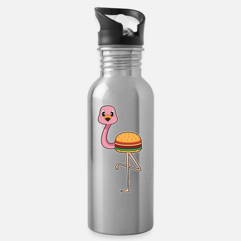 Flamingo Burger - Trinkflasche mit integriertem Trinkhalm - Lightsilver