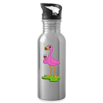 Flamingo Red Wine - Water bottle with straw - silver - Right