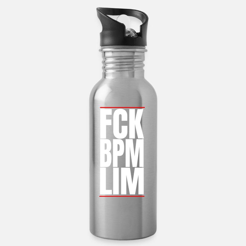 FCK BPM LIM HARD TECHNO NEVER DIES - Water bottle with straw - silver