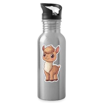 Llama Alpaca Llama Animal Gift - Water bottle with straw - silver - Right