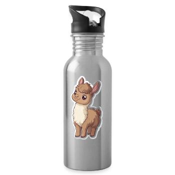 Llama Alpaca Llama Animal Gift - Water bottle with straw - silver - Right