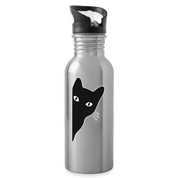 Peeking Cat – Cute Cat Lover Design - Water bottle with straw - silver - Right