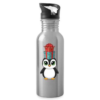 Lustiger Pinguin Weihnachten Geschenke Balancieren - Trinkflasche mit integriertem Trinkhalm - Lightsilver - Rechts