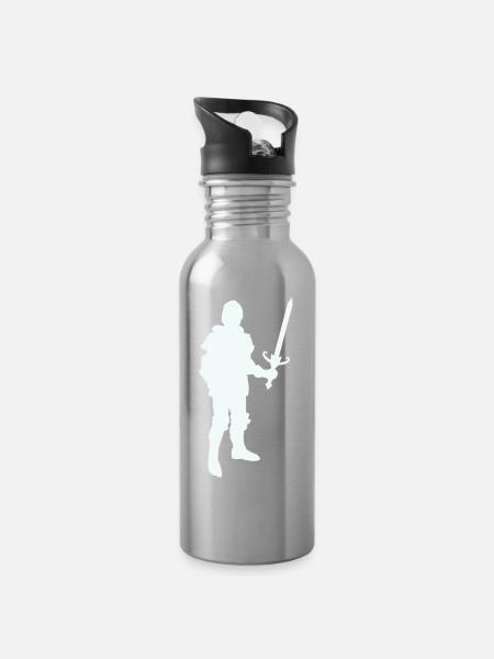 Ritterheld Silhouette mit Langschwert - Trinkflasche mit integriertem Trinkhalm - Lightsilver