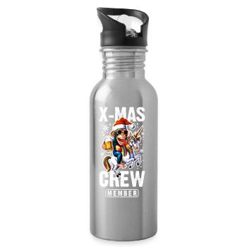 Xmas Party Crew Christmas Monkey Unicorn - Water bottle with straw - silver - Right