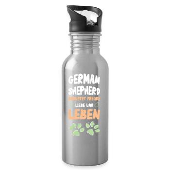 German Shepherd Lebensfreude - Trinkflasche mit integriertem Trinkhalm - Lightsilver - Rechts
