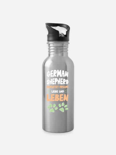 German Shepherd Lebensfreude - Trinkflasche mit integriertem Trinkhalm - Lightsilver