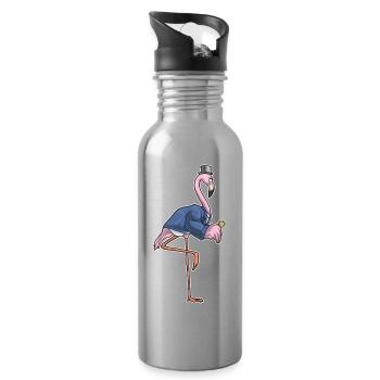 Flamingo Groom Wedding Ring Wedding - Water bottle with straw - silver - Right