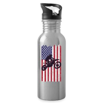 Dirt Biking USA-Flagge - Trinkflasche mit integriertem Trinkhalm - Lightsilver - Rechts