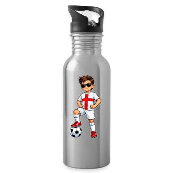 Soccer Boy England Fan English Flag - Water bottle with straw - silver - Right