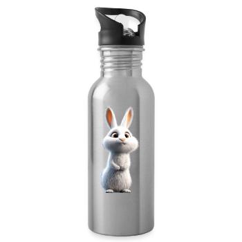 Mountain Rabbit Arctic Hare Albino Rabbit White Rabbit - Water bottle with straw - silver - Right