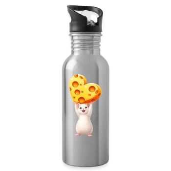 Süße Maus mit Käse Herz Illustration Tier Motiv - Trinkflasche mit integriertem Trinkhalm - Lightsilver - Rechts