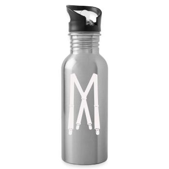 White suspenders illustration - Water bottle with straw - silver - Right