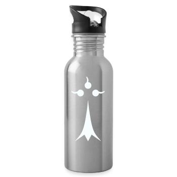 White minimalist ermine - Water bottle with straw - silver - Right