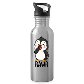 Funny Penguin Roaring Yawning Cartoon Cute Tired - Water bottle with straw - silver - Right