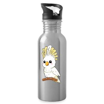 Niedlicher gelb weißer Kakadu auf Ast - Trinkflasche mit integriertem Trinkhalm - Lightsilver - Rechts