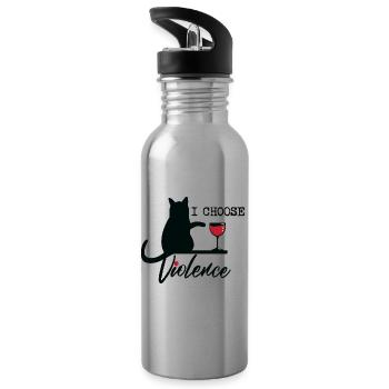I Choose Violence Cat (Black) - Water bottle with straw - silver - Left