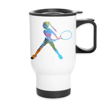 tennis,revers,joueur de tennis,fille,enfant - Tasse isotherme avec poignée - blanc - Devant