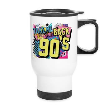 90s 90er Jahre Musik Bunt Party Karneval Kostüm - Thermobecher mit Tragegriff - Weiß - Vorne