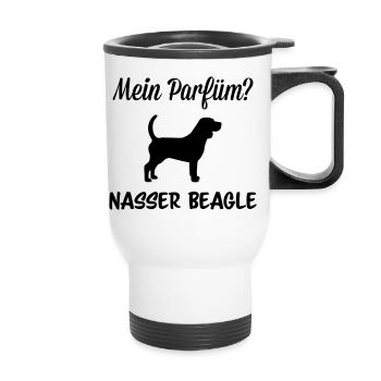 Parfüm nasser Beagle - Thermobecher mit Tragegriff - Weiß - Vorne