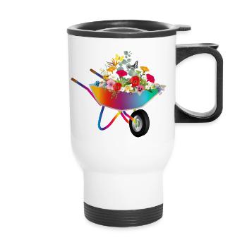 Brouette colorée avec des fleurs - Tasse isotherme avec poignée - blanc - Devant