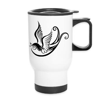Oiseau tribal ornement tatouage style hirondelle - Tasse isotherme avec poignée - blanc - Devant